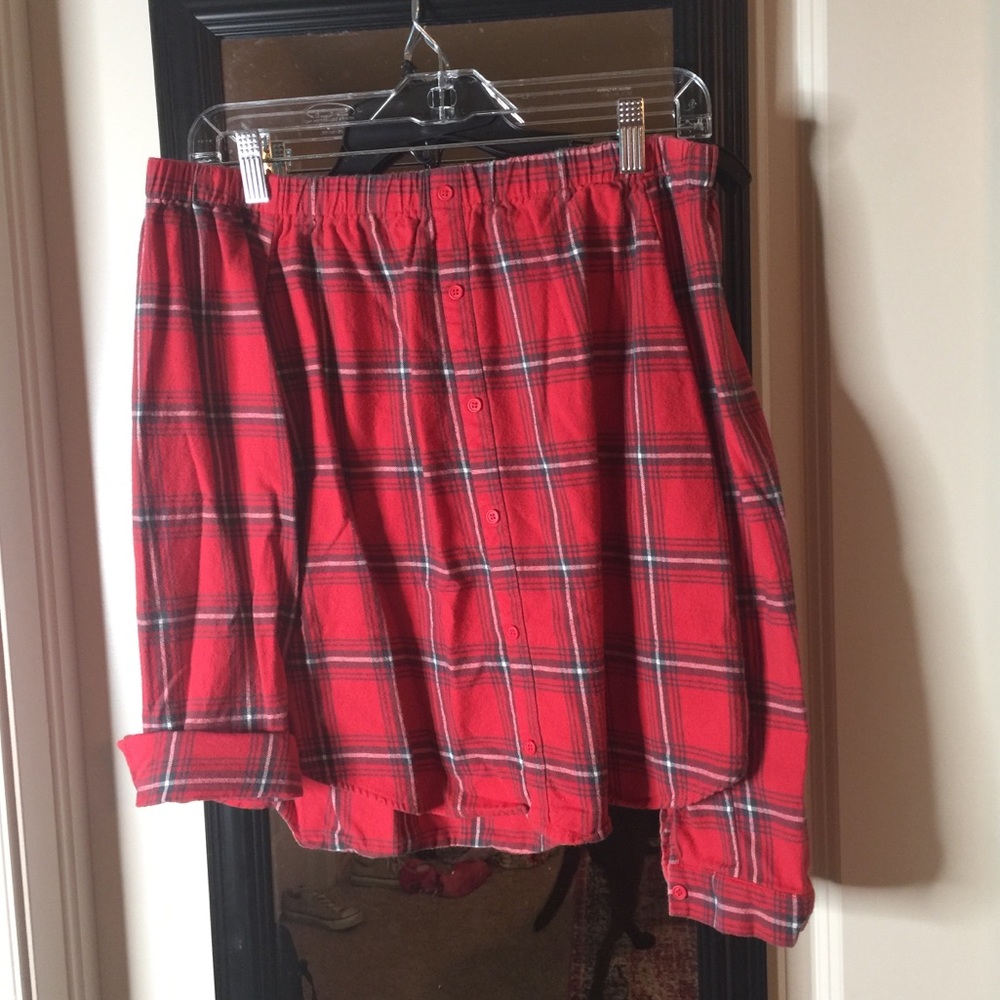 Boutique plaid off the shoulder top